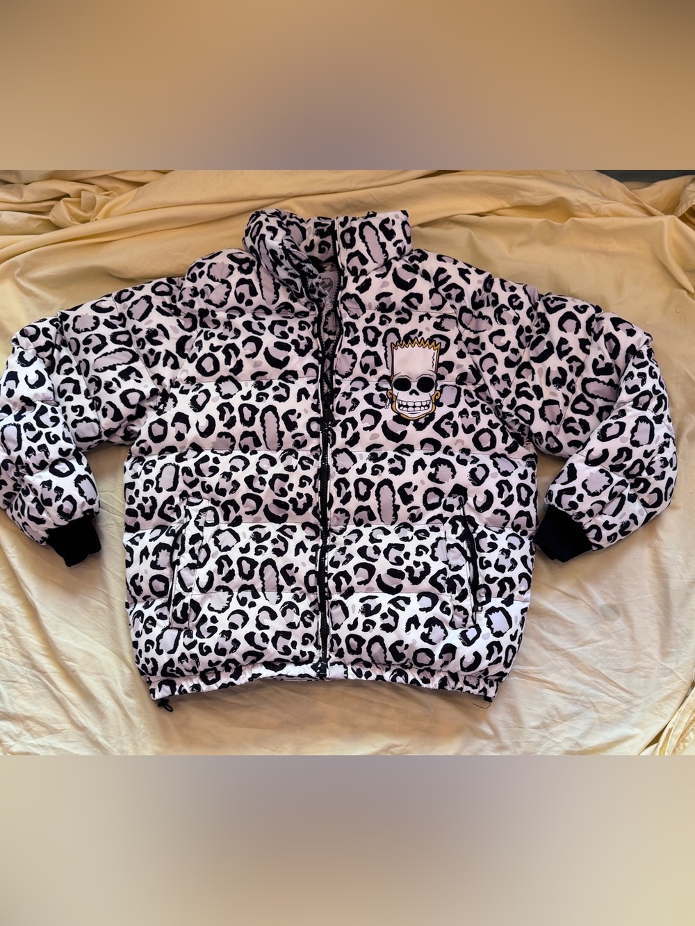 Leopard Print Bart Simpson Skull  Snowboard Puff Snowboard Jacket New XL AWESOME